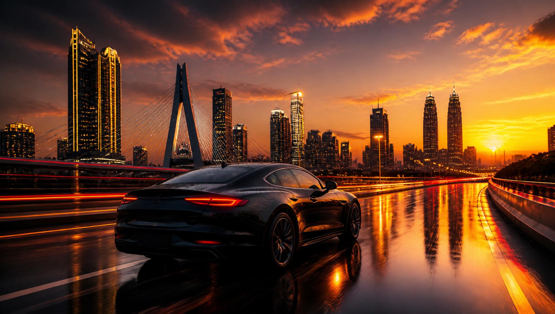 Sports car speeding at night